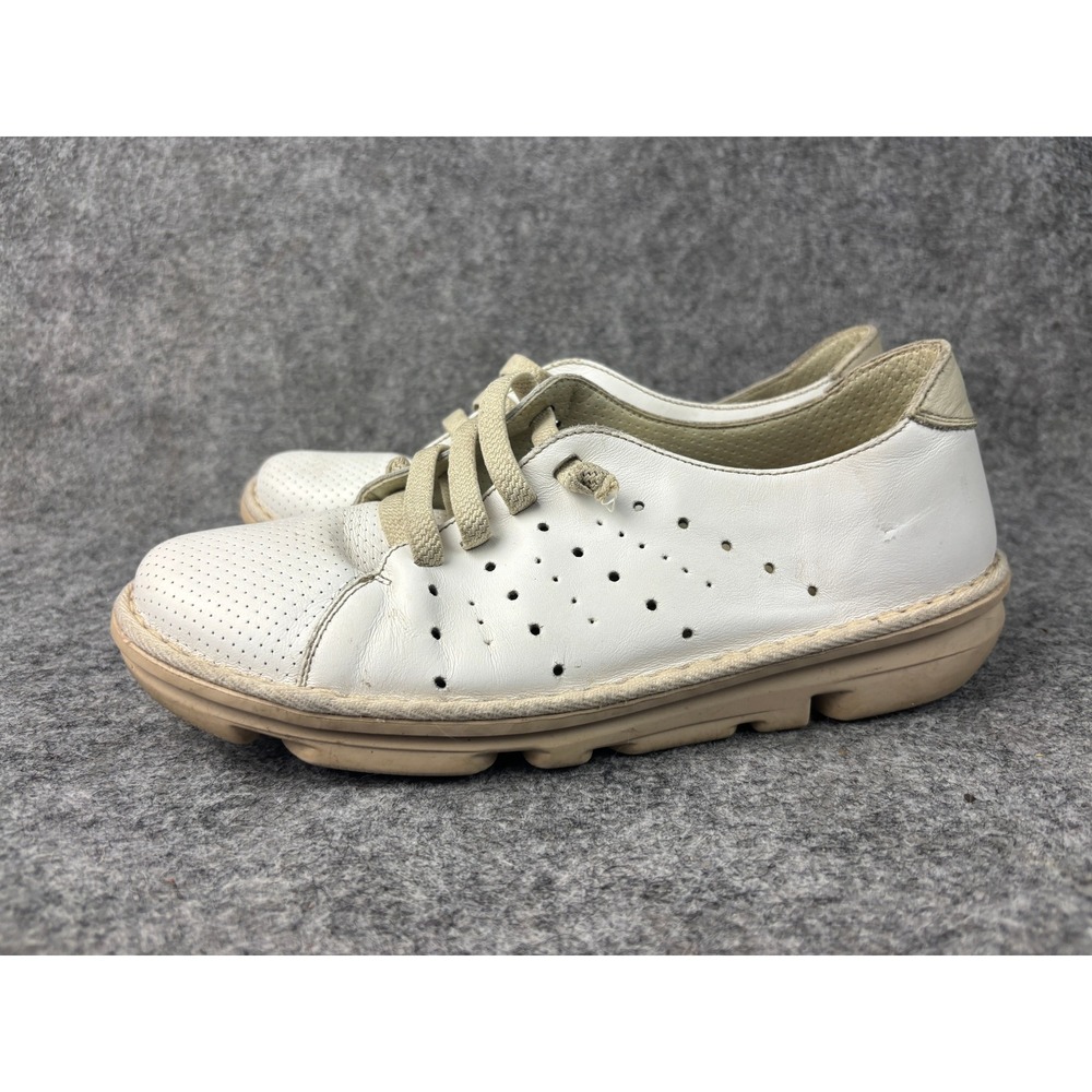 On Foot Walking Shoes Womens 39 White Leather Lace Up Perforated Made in Spain
